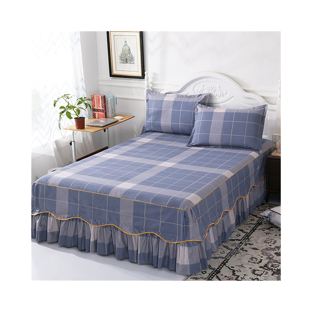 Cheap Printed Seams aloe Brushed cotton lace bedspread sheets three-piece bed skirt set