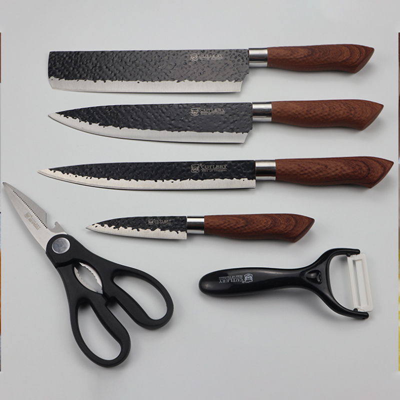 Embossed Stainless Steel Kitchen Knife Set Hammer Pattern Kitchen Fruit Knife 6-piece Knives Set