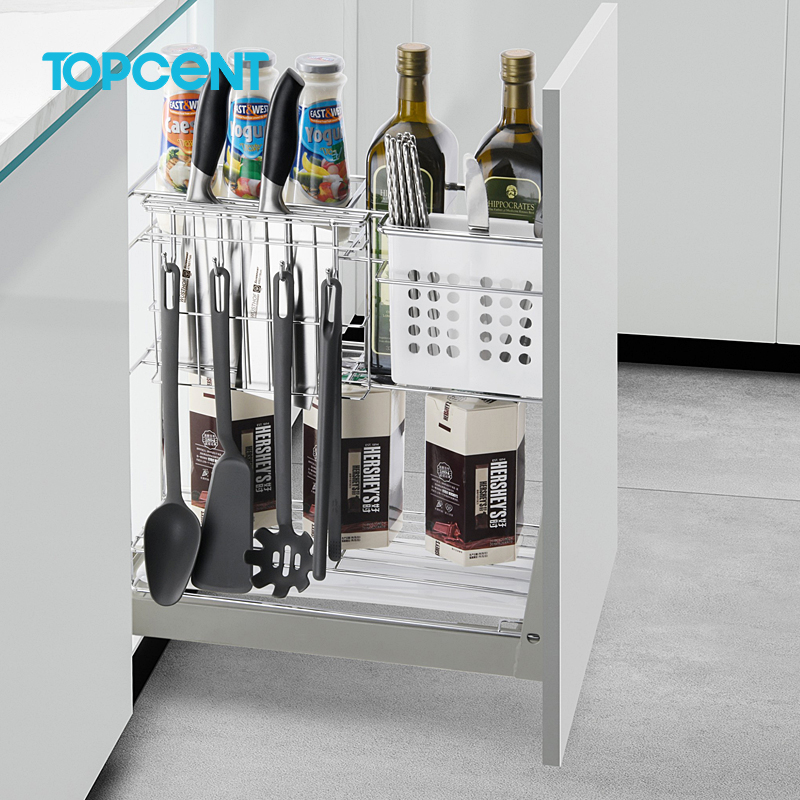 TOPCENT kitchen cabinet accessories stainless steel pull out basket storage drawers kitchen basket
