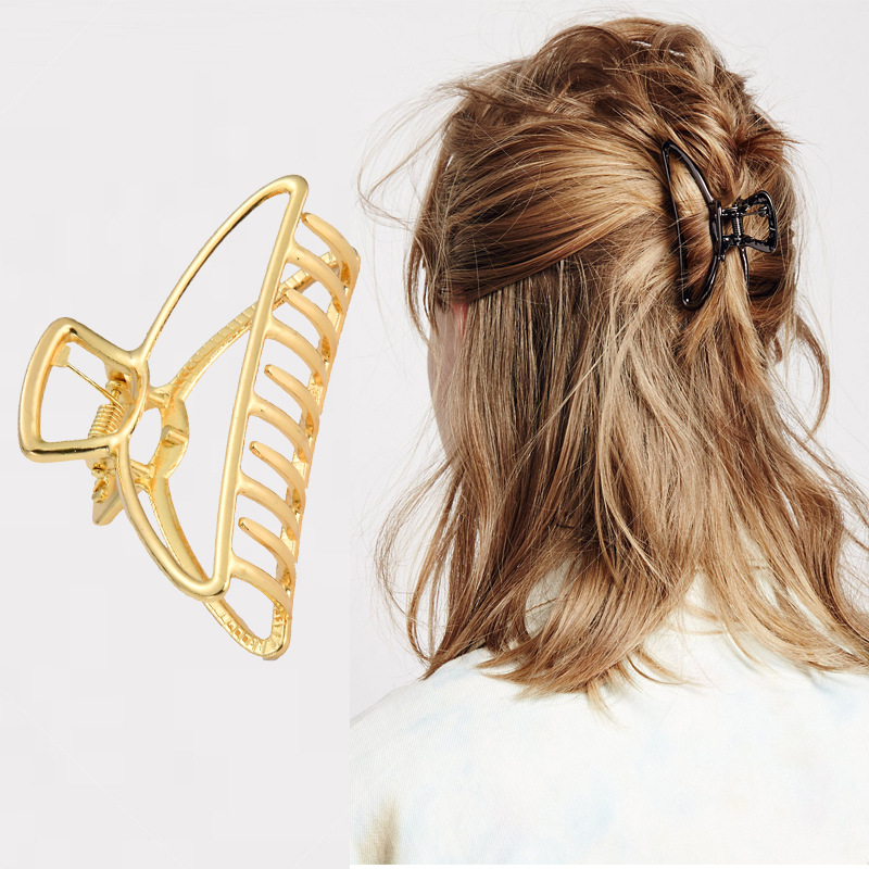JUHU 2021 New rose gold Explosive retro transparent color fashion simple large alloy hair clip on the back of the head for women