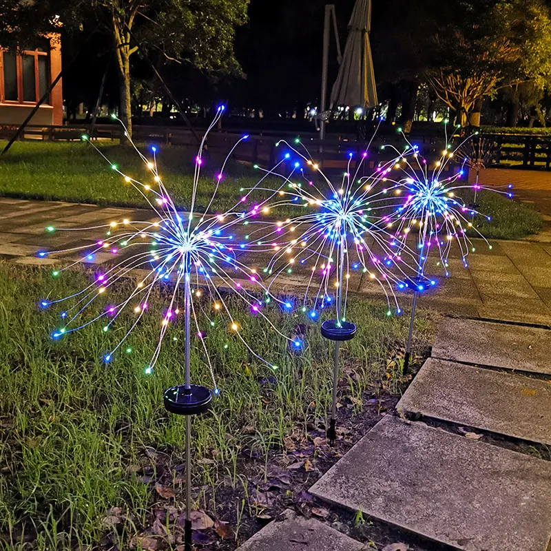 Outdoor Waterproof Led Solar Firework Light Copper Wire Light Ground Plug Flame Light
