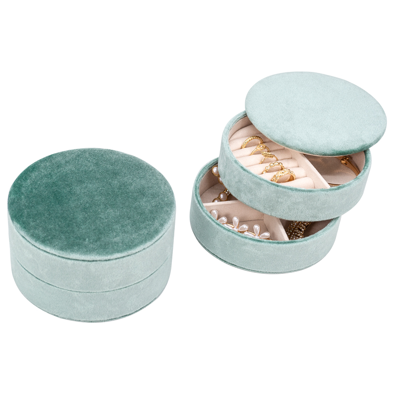 Custom Velvet Leather Jewelry Box Women Round Organizer Rings Earrings Bangle Jewellery Display Storage Case