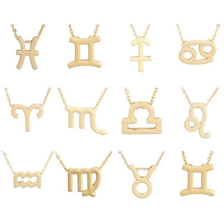Fashion Trendy Elegant C onstellation 12 Zodiac Sign Necklace Pendants Charm Gold Chain Choker Astrology Necklaces