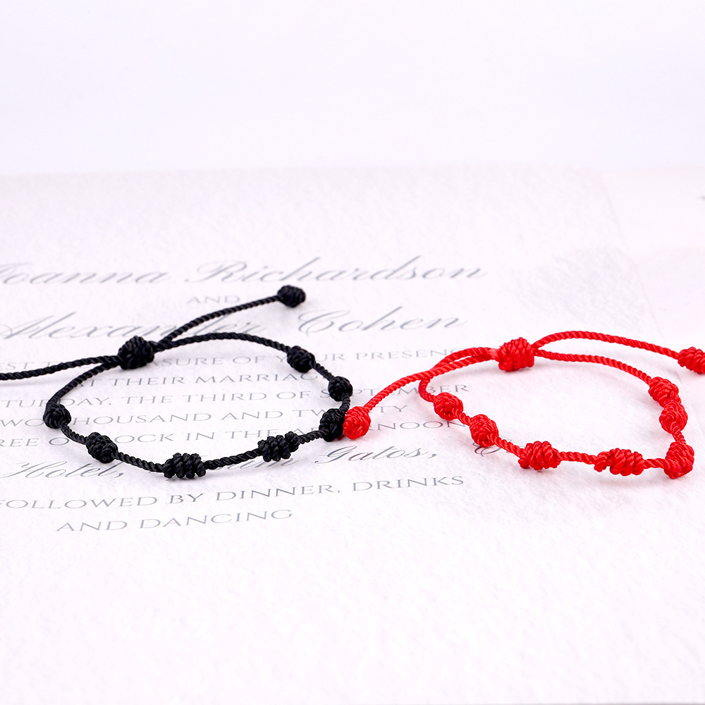 Simple Design Handmade Woven Red Rope Knot Bracelet Adjustable Lucky Black 7 Knot Red String Bracelet for Couple