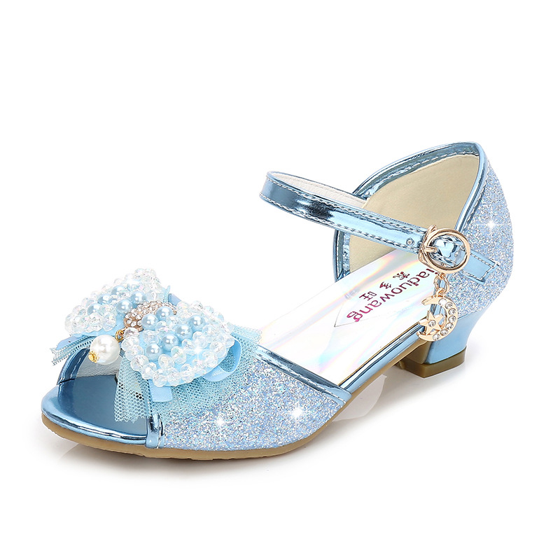 New Children Sandals High Heel Shoes Rhinestone Bow Princess Girls Party Dance Shoes Baby Student Flats Kids Performance Shoes