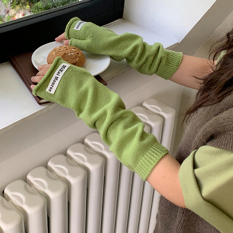 Fashion Office Wrist Protection Winter Gloves Solid Color Knitted Warm Open Finger Half Finger Mitten For Women