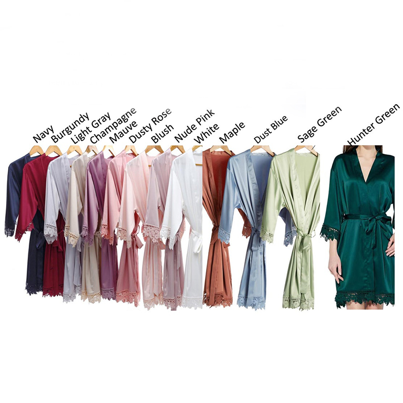 Wedding Woman Pajama Ladies Sleepwear Satin Silk Bridesmaid Party Lace Bridal Robe