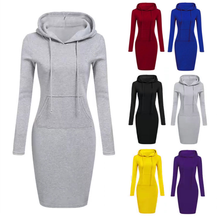Autumn Cheap Women Casual Wearing Long Sleeve Hoodie Tracksuit Hooded Dress Sweatsuit Dress