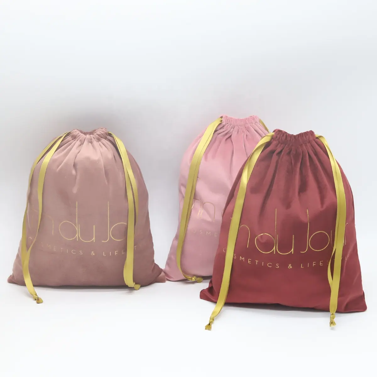Custom Gold Logo Velvet Cosmetic Gift Packaging Drawstring Bag Luxury Soft Velvet Travel  Hair Clothes Dust Pouch