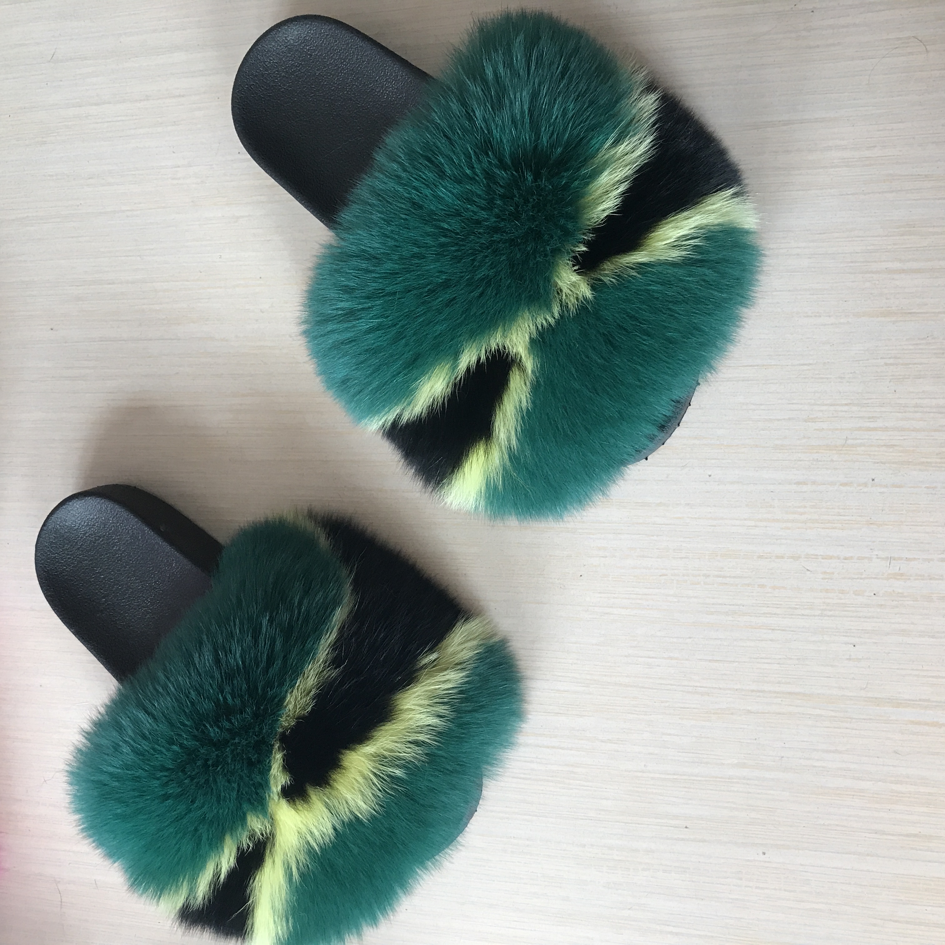 2021 New design flag full fox fur slippers slides for women and girls