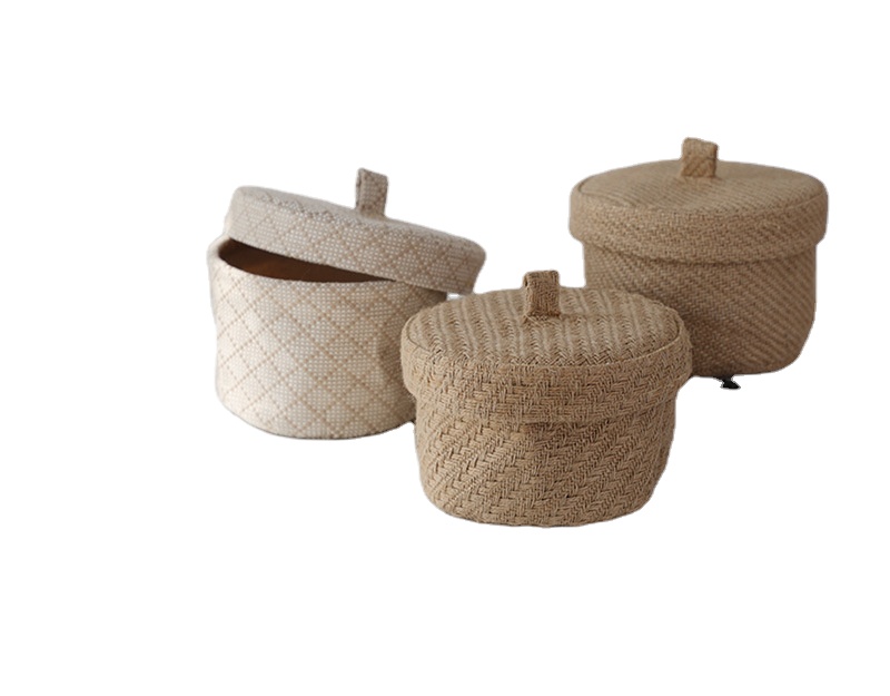 Factory direct environmental protection jute storage basket with lid is used to place other sundries storage baskets
