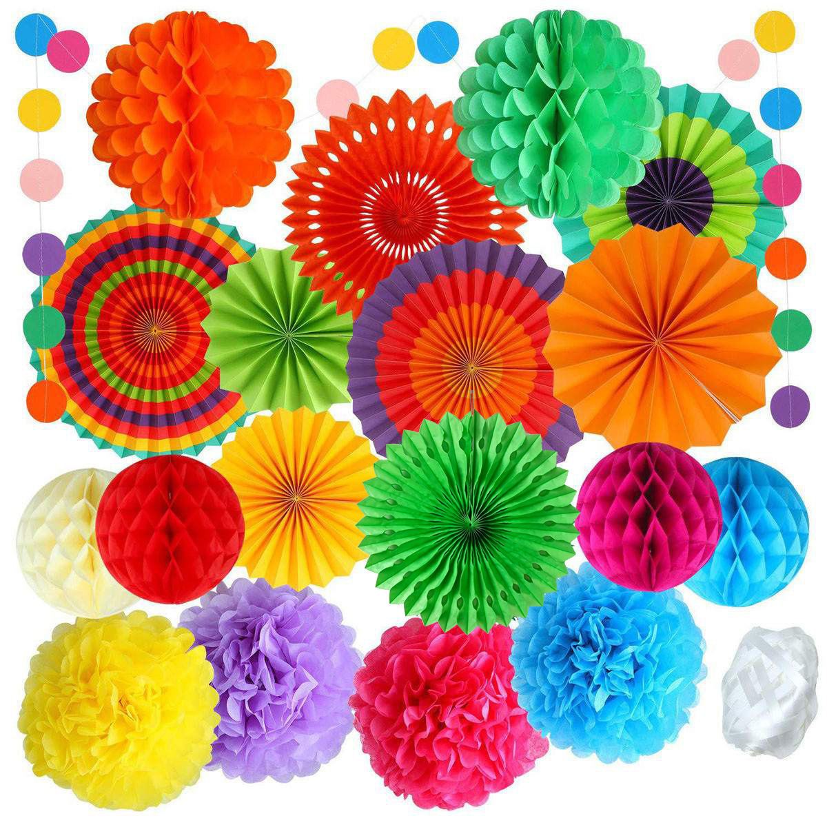 Colorful birthday party decoration paper fan flower ball background decoration set