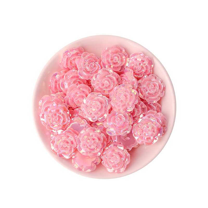 Mixed Colors Shiny Flower Beads 16mm-24mm Flat Back Acrylic Rose Flower Cabochons For DIY Jewelry Phone Case Decoration