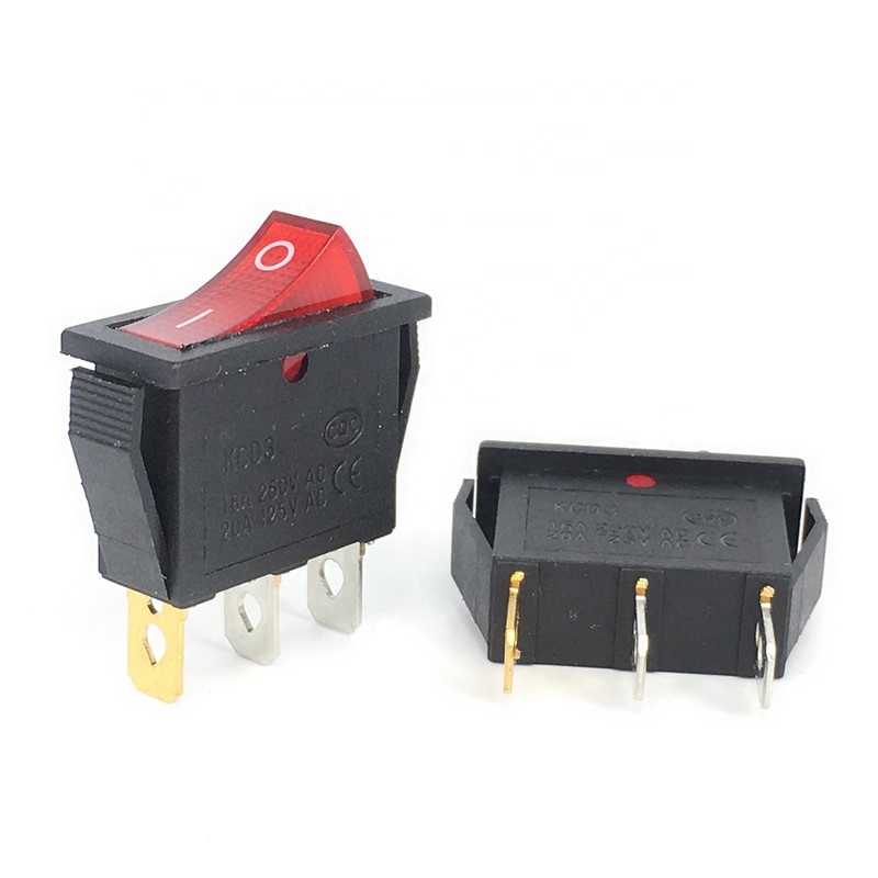 Power Switch 3pins/2 quosition with red LED Indicator light 32*14mm 6A/10A 250VAC On Off Switch KCD3 Rocker switch