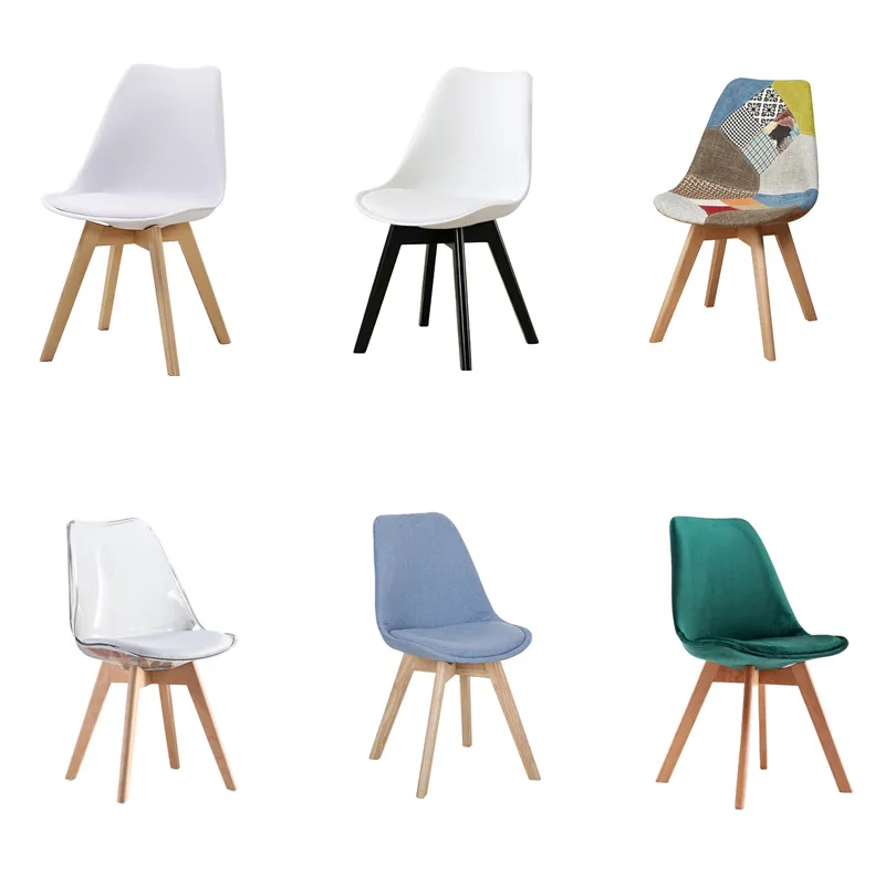 Cheap High Quality Fabric Velvet Modern Colored Plastic Tulip Dining Chair With Beech Wood Legs For Dining Room Living Room
