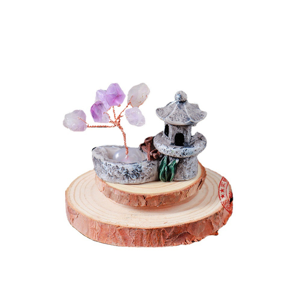 Natural Amethyst Tumbled Stone Tree with landscape Kiosk Feng Shui Healing Crystals Money Tree