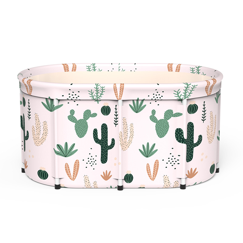 A3709 Large Folding Tub Portable Soak Bucket Spa Barrel Foldable Cactus Printing Sauna Steaming Bathtub for Adult