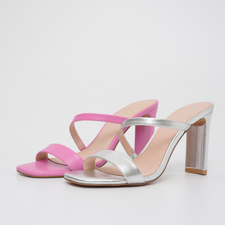 Quality Assurance Fashion Custom PU High Heeled Slide Sandals For Women  Open Toe Thin Two Strap Dress Shoe for Summer
