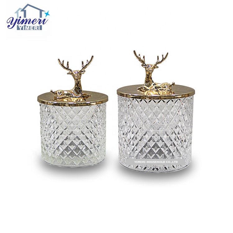 custom luxury tea coffee sugar candy jars clear glass canister with deer shape lid