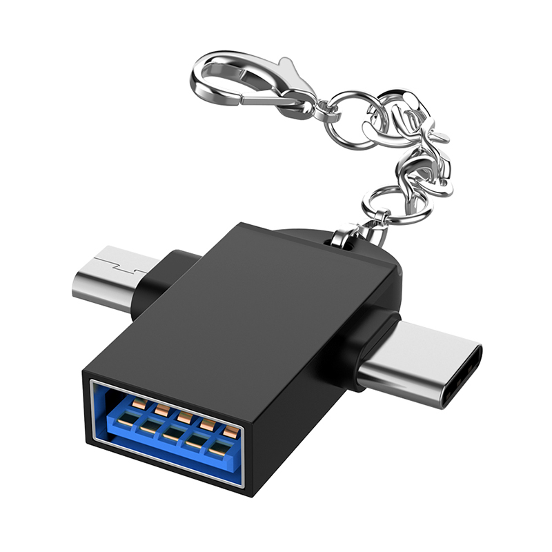 Новинка 2020, индивидуальный логотип OEM, микро-USB V8 адаптер типа C 2 в 1, OTG коннектор для передачи данных с брелоком