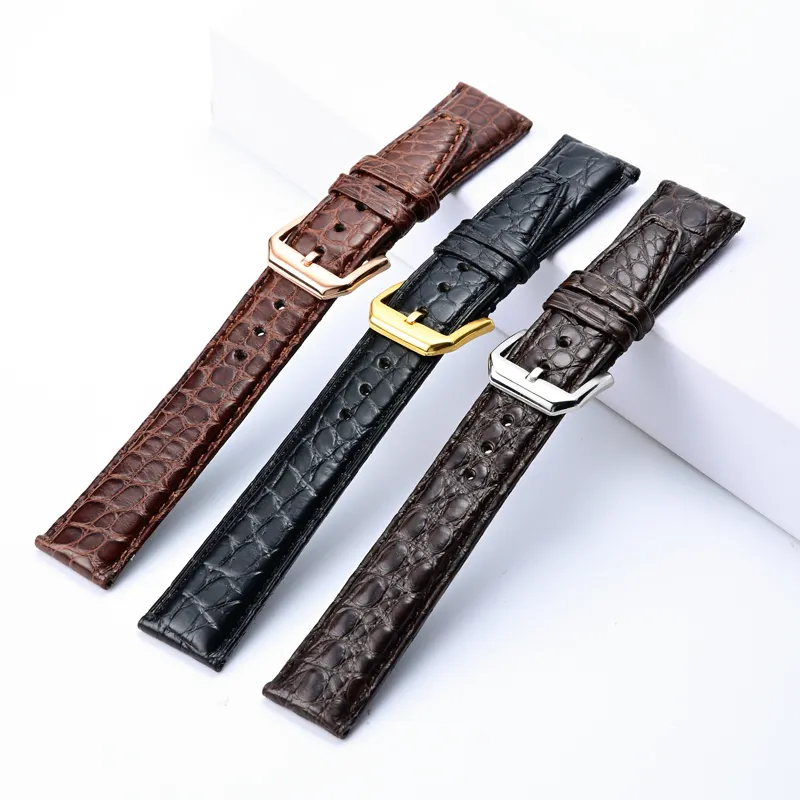Luxury brand watchband full grain crocodile alligator leather strap wristwatch bracelet loop