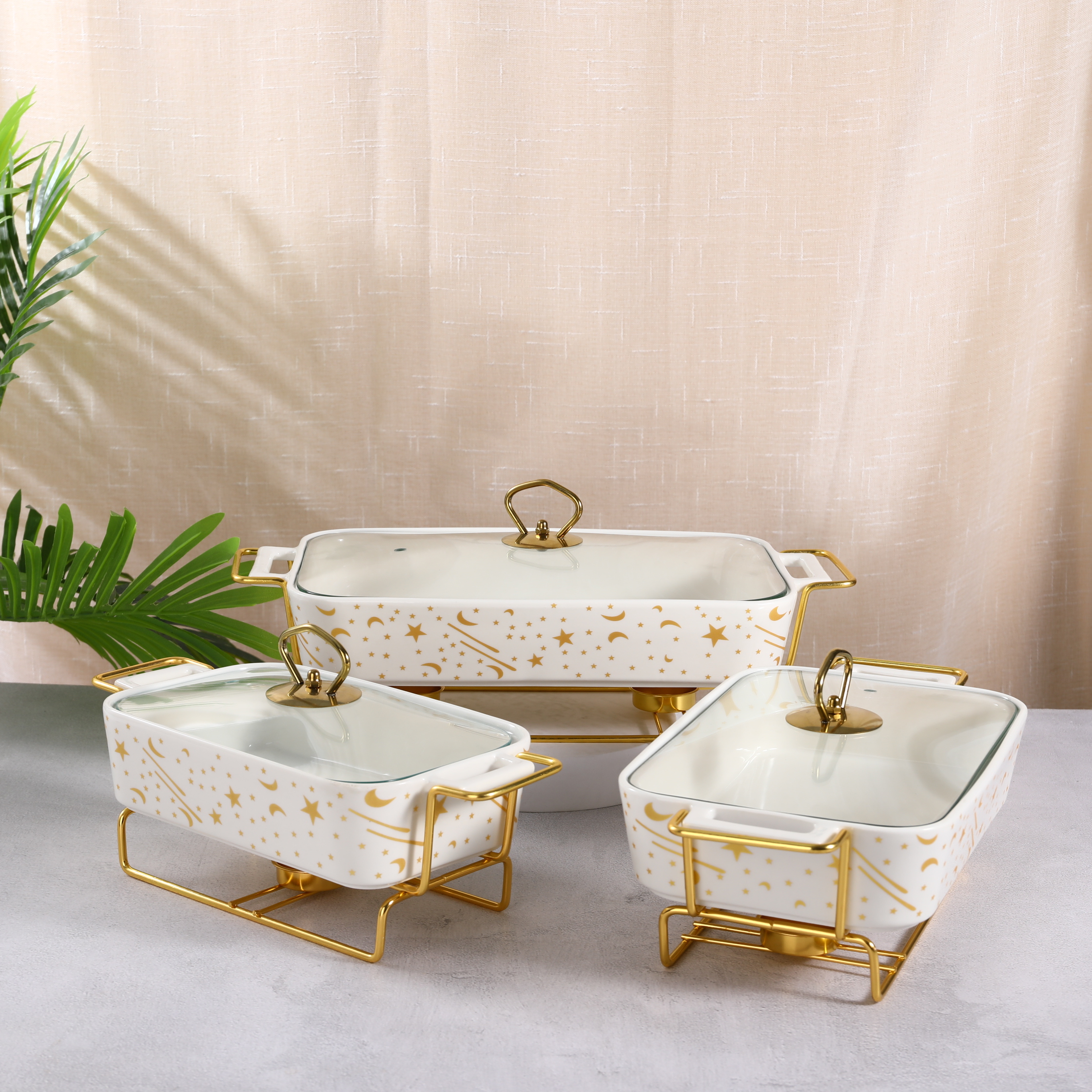 10'''/12''/14'' Ceramic Chafing Dishes Buffet Set Porcelain Baking Pan With Candle Holder Food Warmers Buffet Chafing Dish