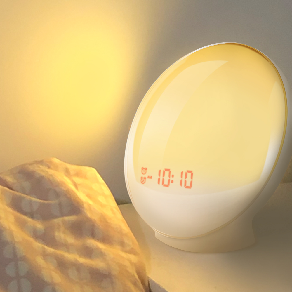 Будильника Wake Up цифровой Повтор ночной Светильник Sunrise яркая со звуками природы FM радио