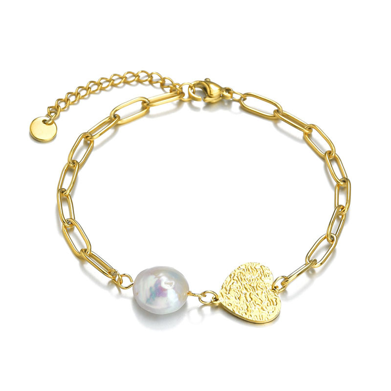 Fashion gold silver fresh pearl heart charm bracelet stainless steel women For Women Wholesale N2107146