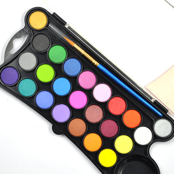 Sunny Factory Direct Non-Toxic Portable Travel Kit soluble pigment dry gouache 24 Watercolor paint set for Kids art beginners