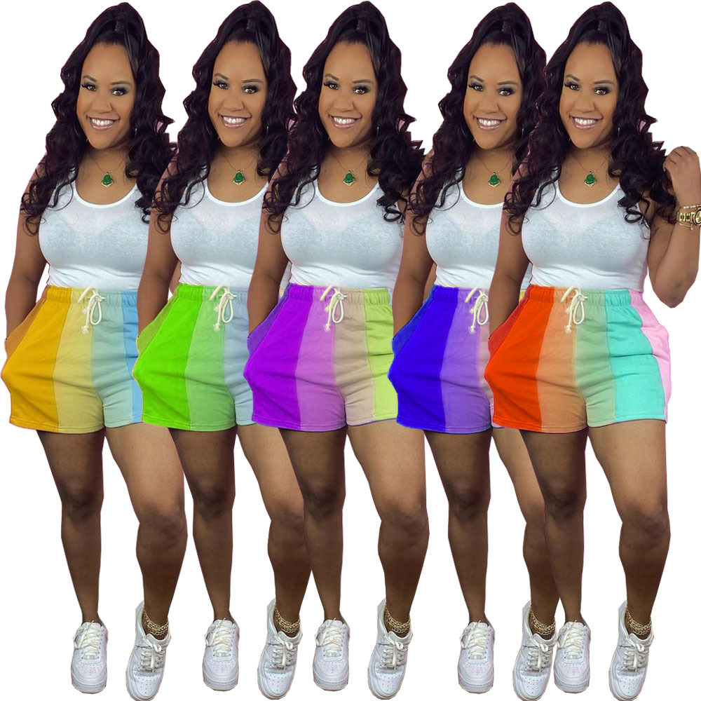 Summer Ladies Shorts Rainbow Colorful Drawstring Sweat Shorts Women Tracksuits Sweatpants Biker Shorts Womens