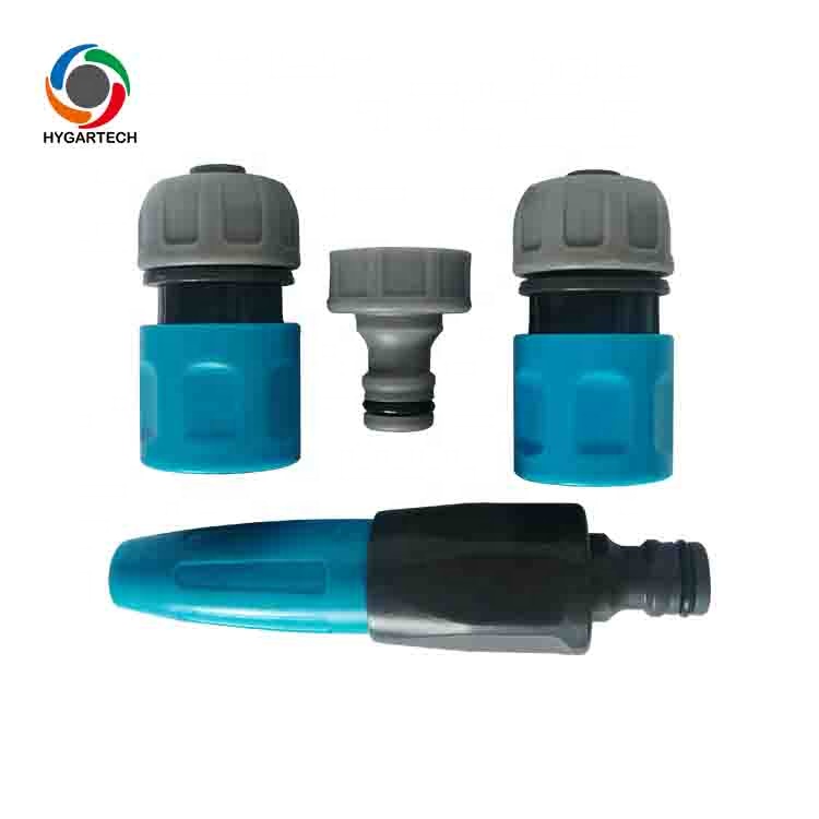 Plastic Garden Water Spray Nozzle and Click Quick Connect Adaptor Kit For Garden 1/2"- 5/8" Hose