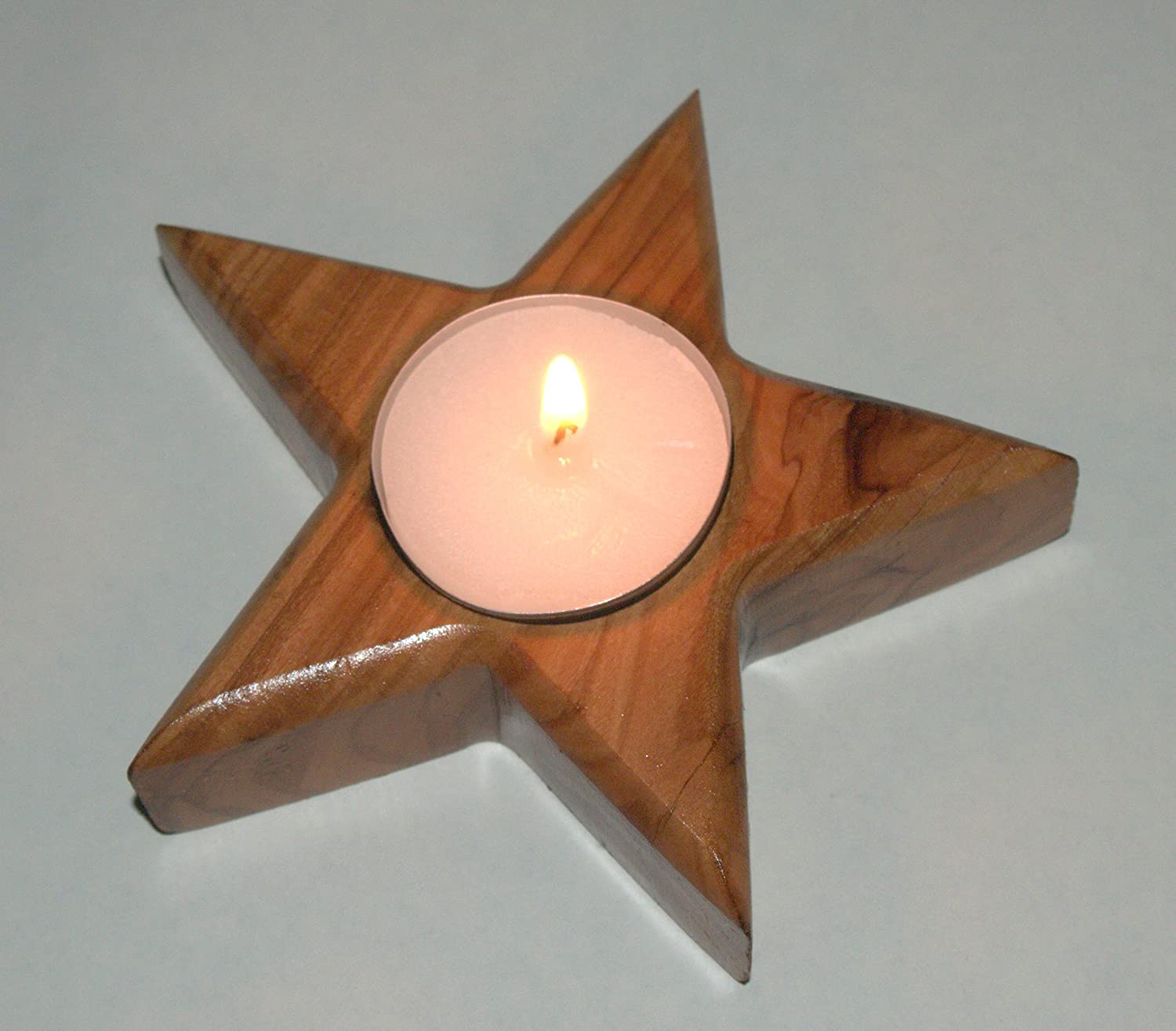 Collecting Trends Olive Wood Candle Holder Fish Bell Star Bethlehem Holy Land Christmas Decor (Star)