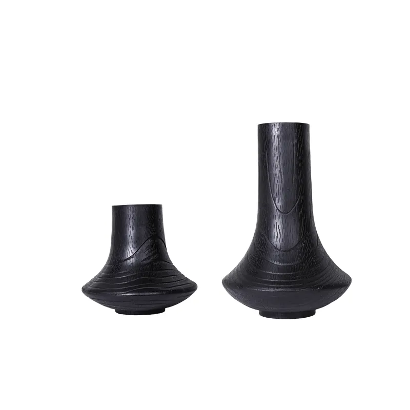 Modern Minimalist Black Wood Grain Resin Flower Pot Creative Light Luxury Resin Vases Flower Polyresin Vase