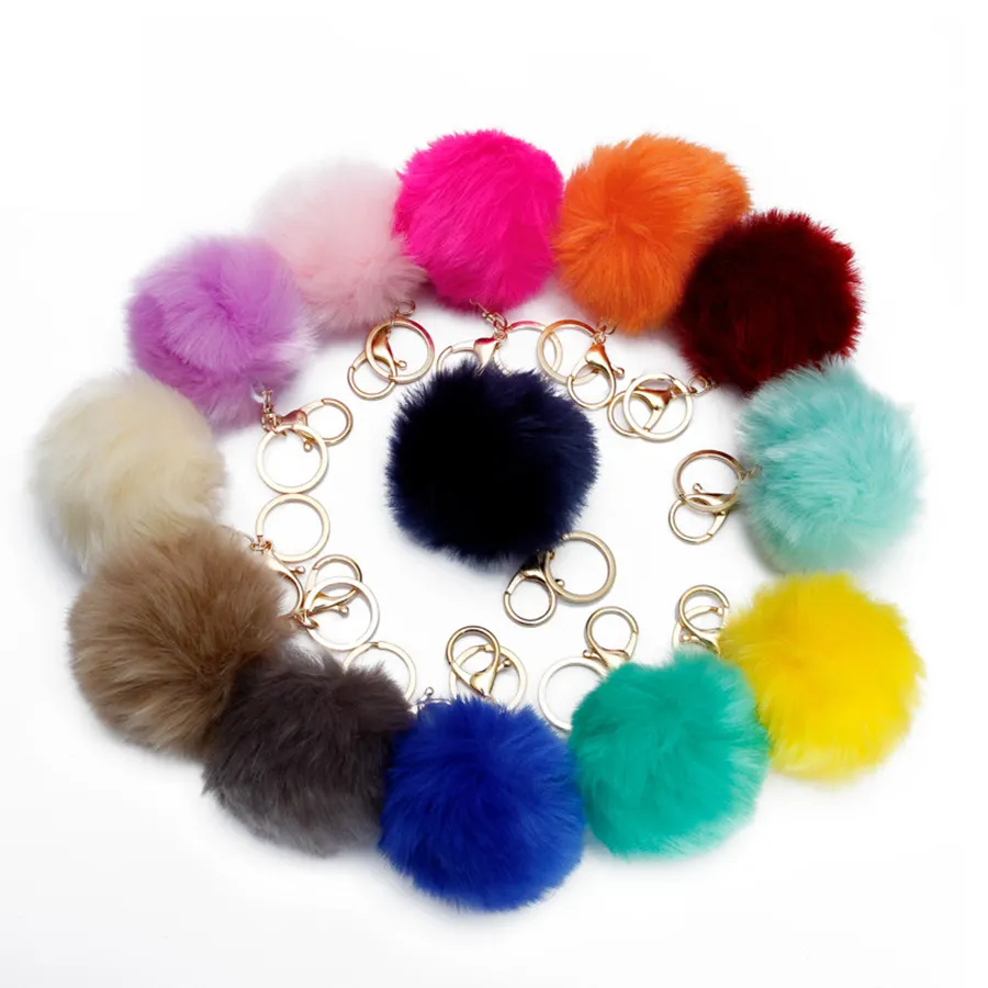 Custom Plush tassel keychain pompom fur ball keychain pompoms Fake Rex Rabbit Fur ear Pompom Keychain With Ears for Handbag
