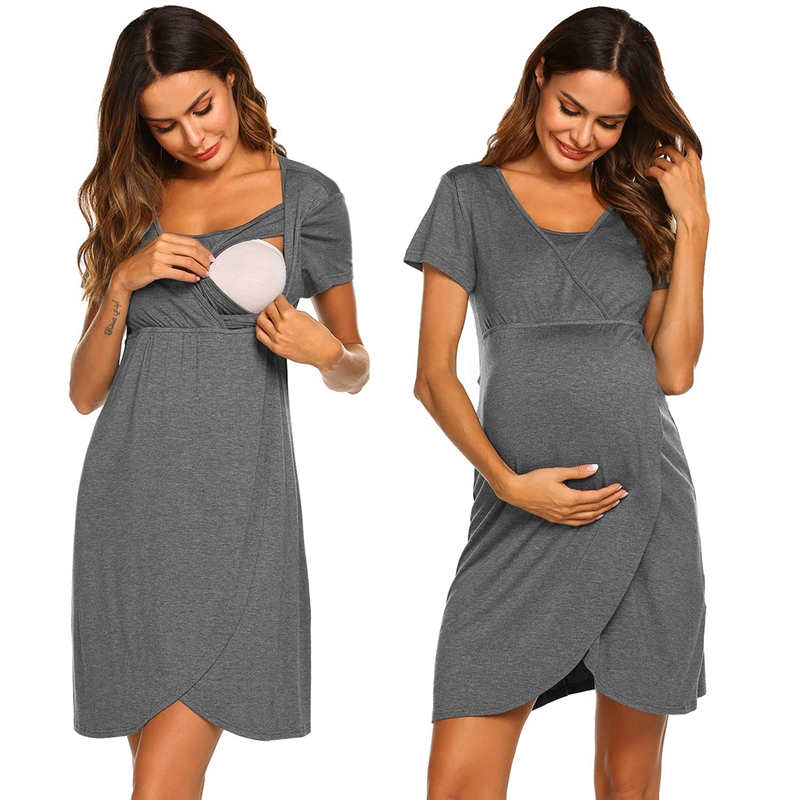 Women Maternity Dress Breastfeeding Skirt Pregnant Nursing Short Sleeve Skirt Maternity Nightdress 2020