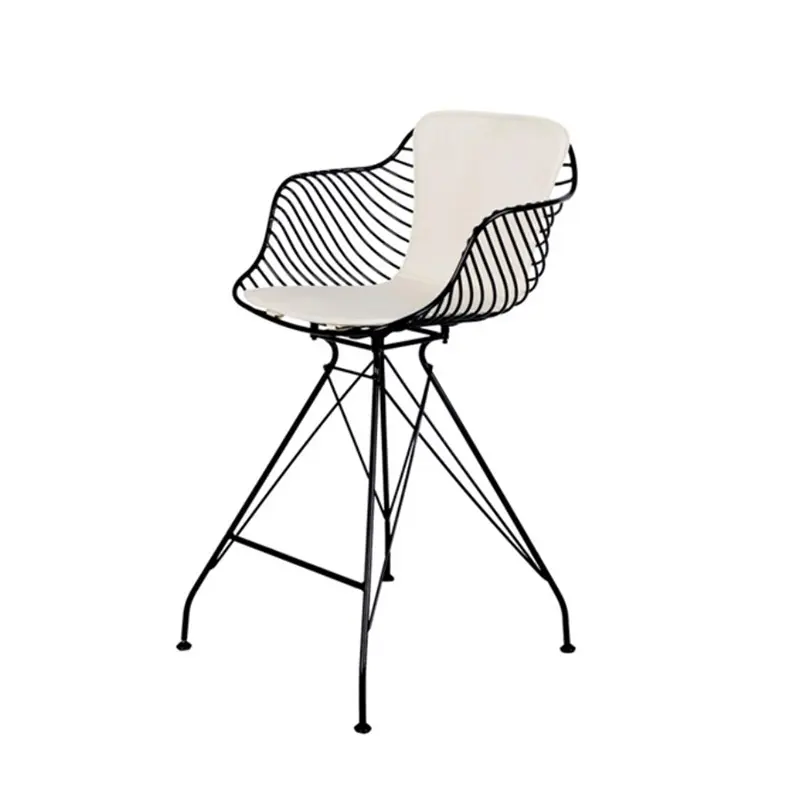 Customized electroplate steel iron metal wire bar chair with soft pad