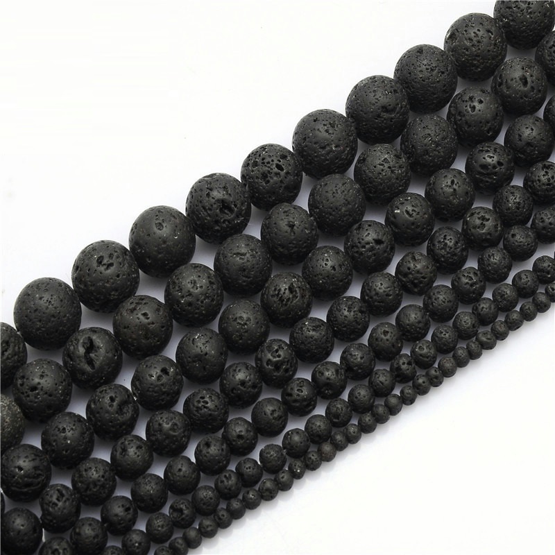 Wholesale 4 6 8 10mm Lava Rock Black Loose Beads Healing Chakra Natural Stone Beads for DIY Necklace Bracelet Jewelry Making