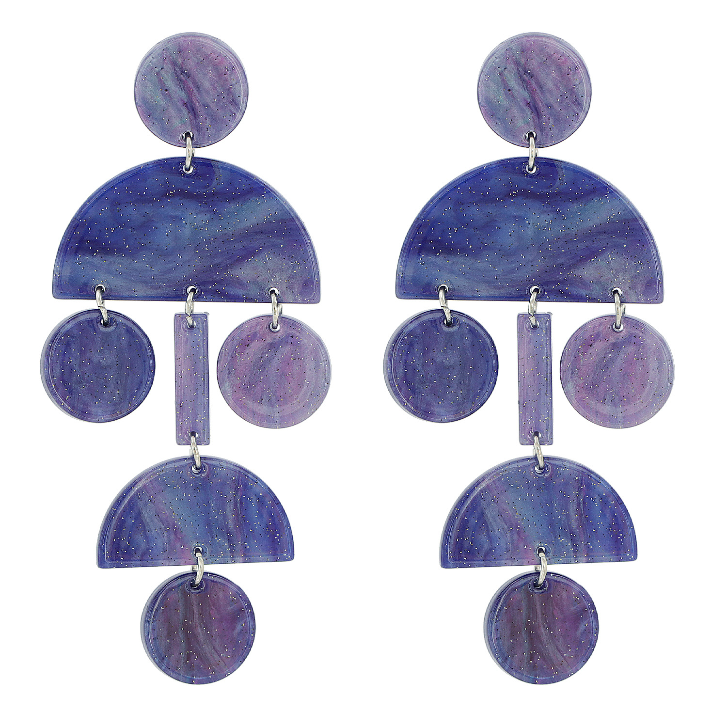 JJ54997 Popular Female Delicate Long Drop Purple Acrylic Geometric Round Earring