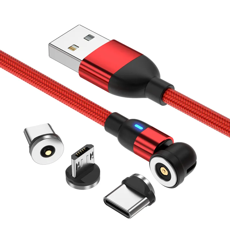 Wholesale magnetic fast charging usb cable 3 in 1 nylon braided 540 magnetic charger with removable tips 1.6ft/3.3ft/6.6ft/10ft