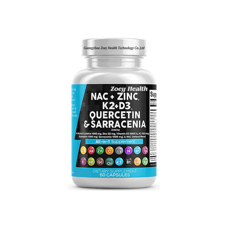 NAC Capsules N-Acetyl Cysteine Vitamin D3 K2 Zinc Quercetin Sarracenia Purpurea with Elderberry Holy Basil Bee Propolis
