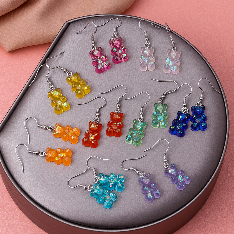 XUNBEI China Factory Bulk Resin Jewelry Cute Colorful Gummy Bear Earring For Gilds Woman