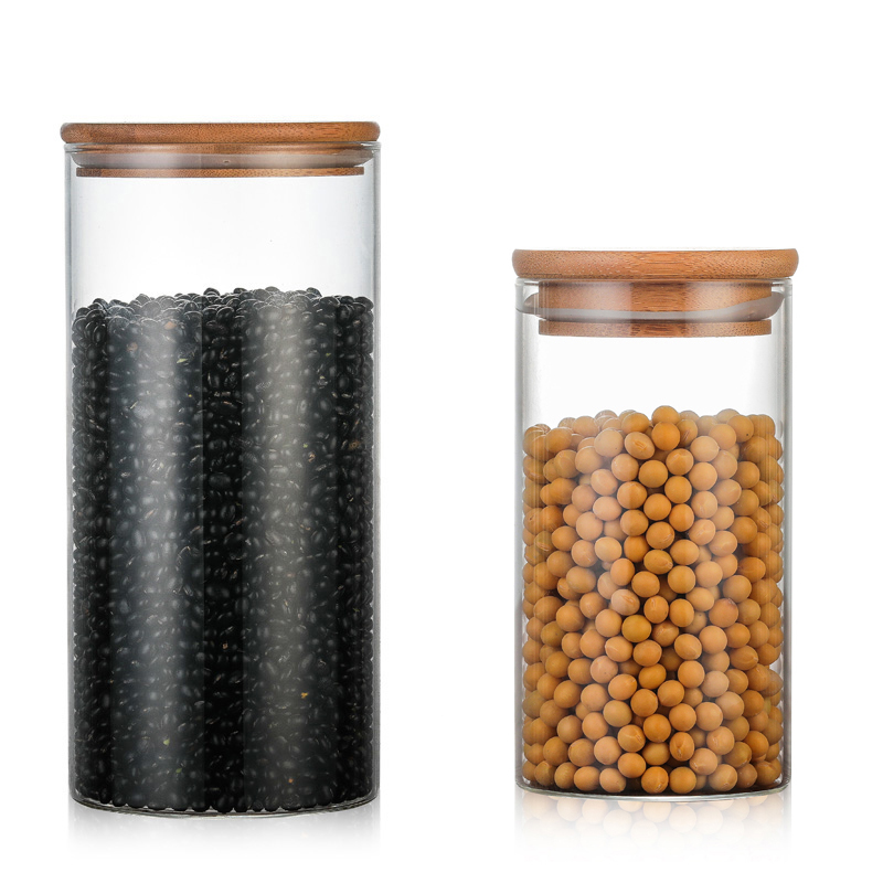 Manufacturer sells 500ml kitchen accessories glas jar bamboo lid glass jar