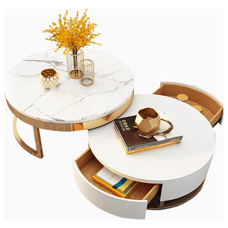 Round Storage Table Coffee Table with Rotatable Drawer and Storage Lift-Top for Living Room