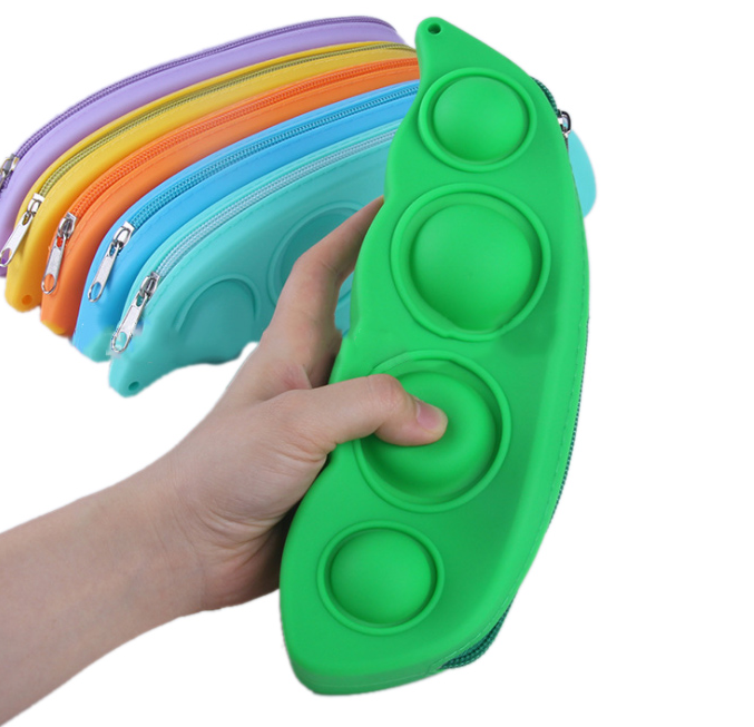ZYZ224 New Student Storage Stationery Box Silicone Pea Pod Pencil Case Rainbow Color Children's Stress Relief Pencil Case