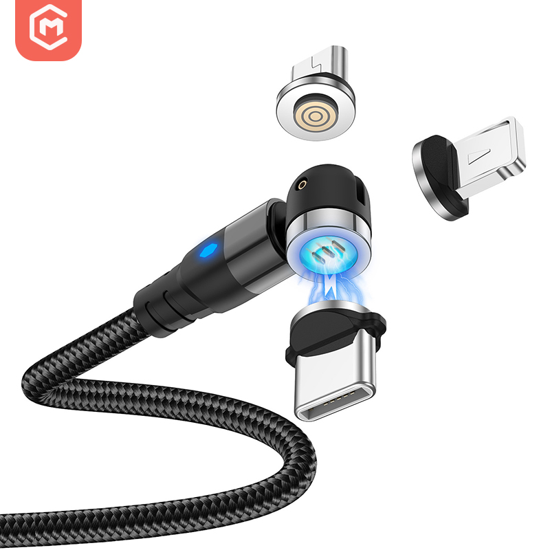 Кабель MONFONK 3A для быстрой зарядки и передачи данных с поворотом на 540 градусов, Магнитный зарядный кабель для iPhone Micro Type C