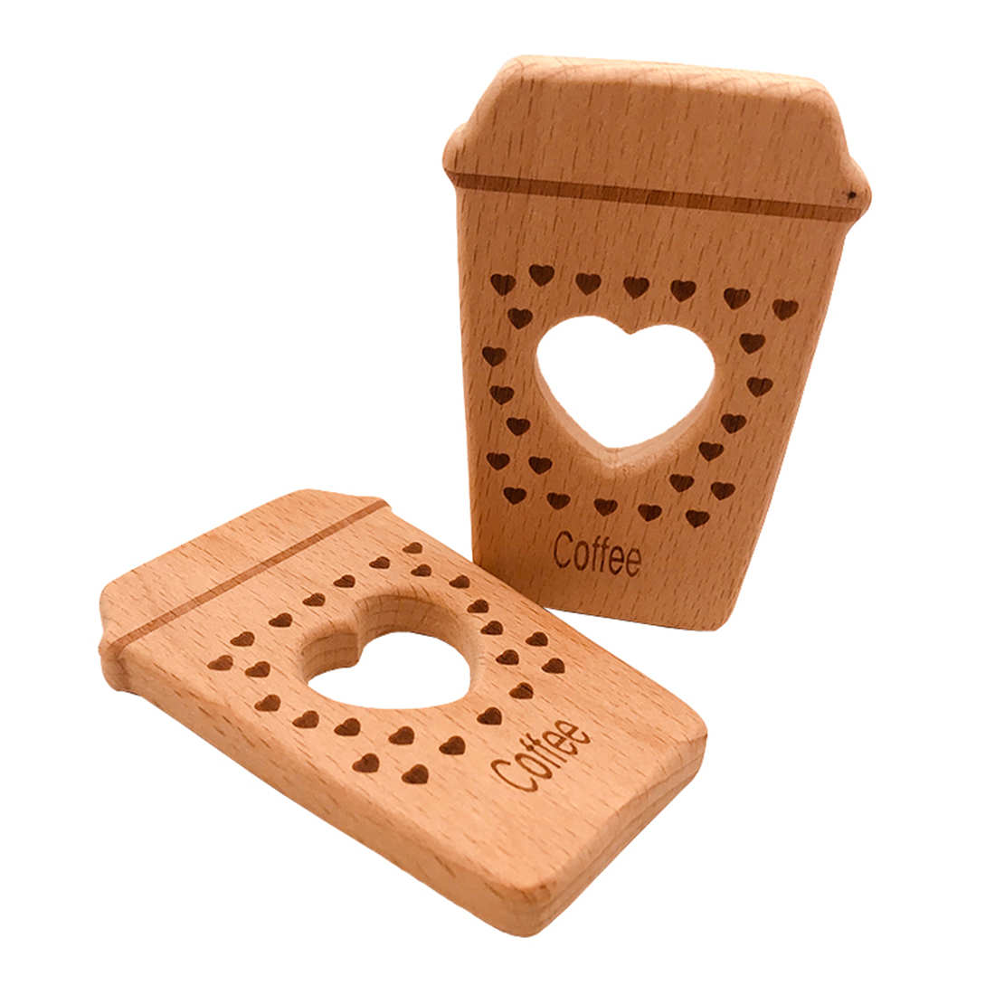 Wood Teether Ring DIY Organic Eco-friendly Baby Shower Wooden Coffee Cup Shape Teething Toy Accessories