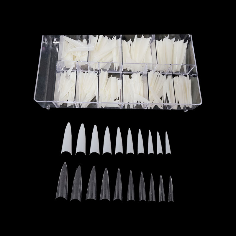 Wholesale pink nail art fan pop stiletto tips 50 bags long false nail stiletto tips acrylic xxl stiletto nail tips individual