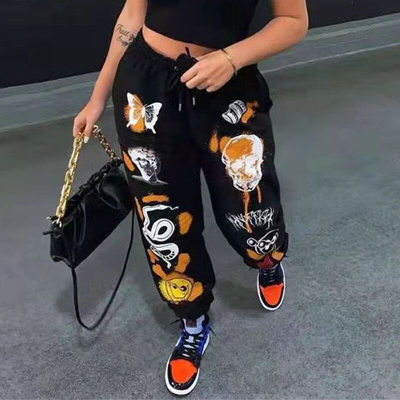 Thick Winter Goth Letter Graphic Sweatpants Women Sexy Hip Hop Streetwear High Waisted Harem Pants Casual Loose Joggers