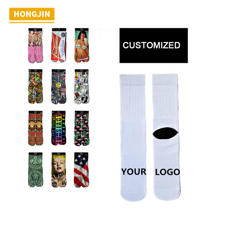 HJ-II-1287 custom logo sublimation blank socks white plain 3d digital printed socks design your own photo crew tube sock for men
