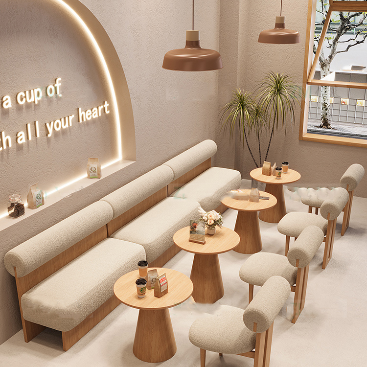 New Design wabi-Sabi Style Restaurant Cafe Shop Table And Chairs Leisure Wooden Booth Couch